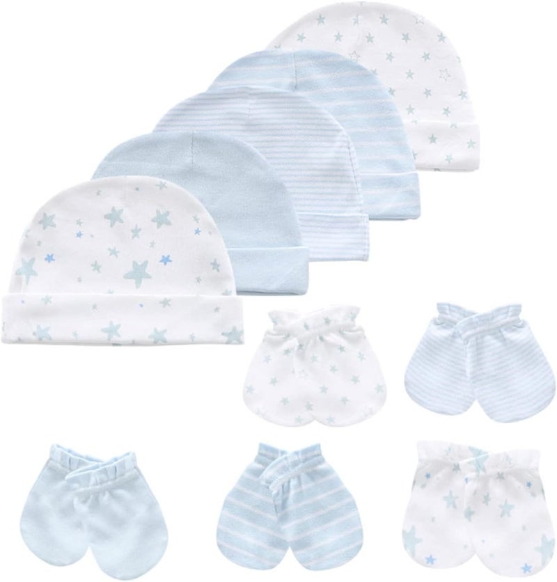 MAMIMAKA Baby Hat and Mittens Set Newborn Baby Hats Caps for Baby Boys Girls 0-6 Months 100% Cotton - Image 1